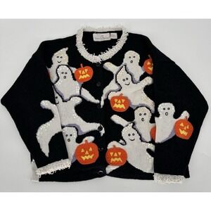 Vintage Halloween Cardigan Women's Large Ghost Ugly Sweater Grandma Janes Closet
